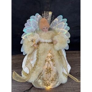 Vintage Sterling 12" Fiber Optic Gold Angel Christmas Tree Topper Tested Working